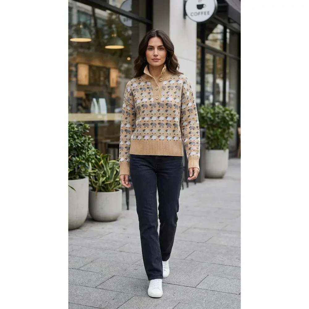 Zara Tan Animal Print Pullover Sweater Women Size M